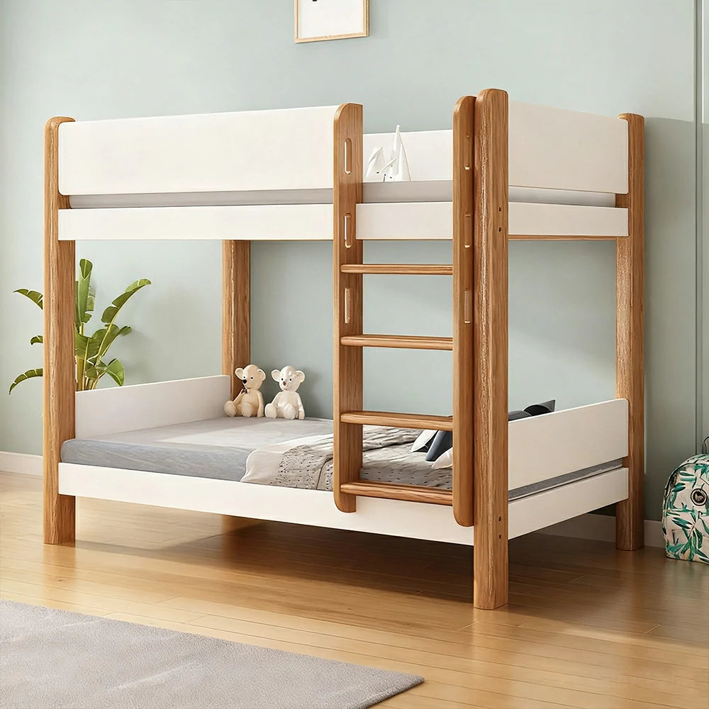 LUXORA Bunk Bed – Eco-Friendly Solid Wood, 120/135/150cm, 41cm Guardrails, Dual Storage Drawers, Flexible Ladder Placement - White