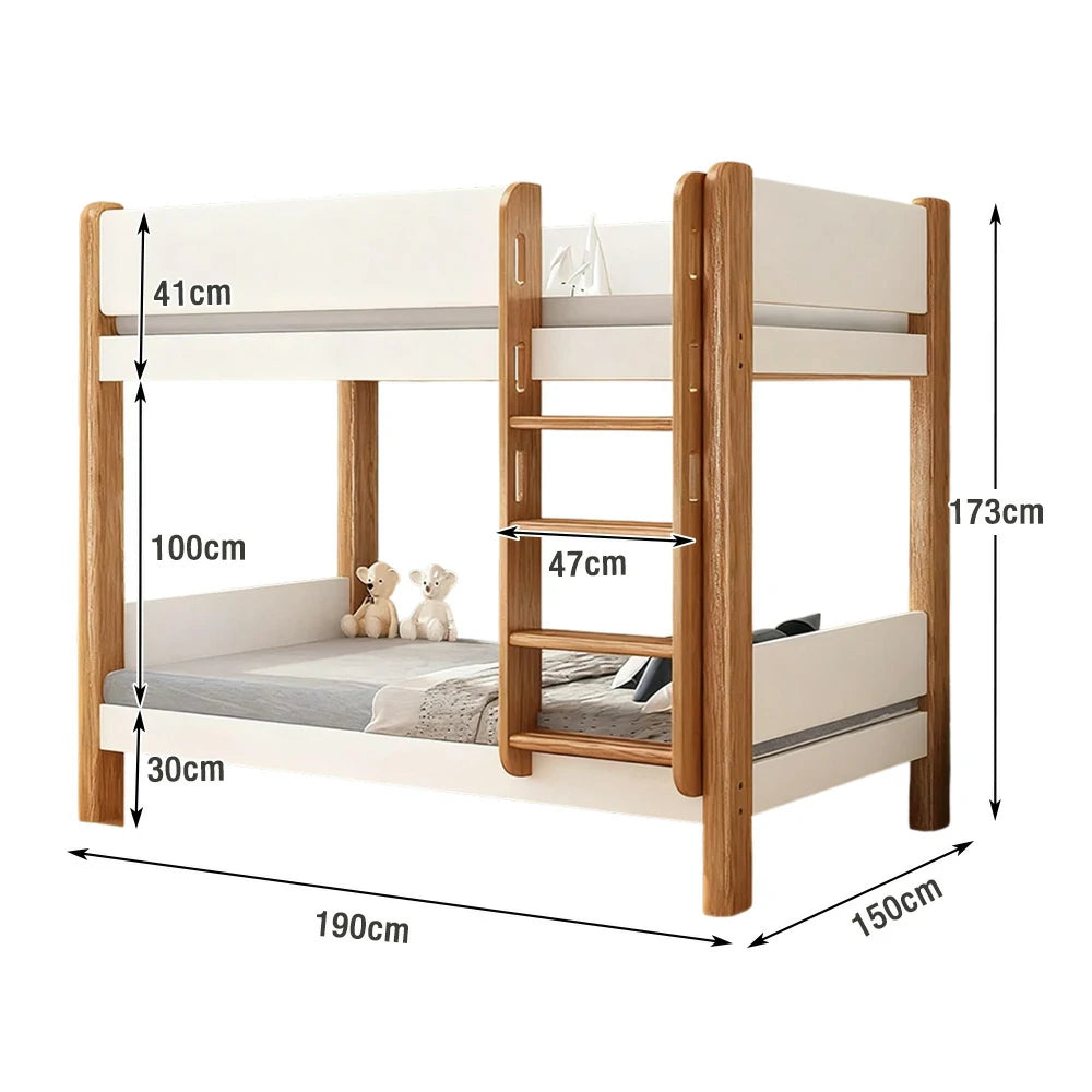 LUXORA Bunk Bed – Eco-Friendly Solid Wood, 120/135/150cm, 41cm Guardrails, Dual Storage Drawers, Flexible Ladder Placement - White