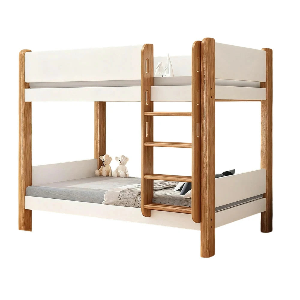 LUXORA Bunk Bed – Eco-Friendly Solid Wood, 120/135/150cm, 41cm Guardrails, Dual Storage Drawers, Flexible Ladder Placement - White