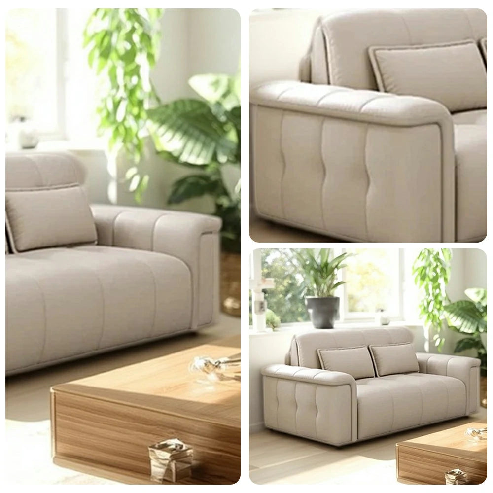 LUXORA 125/155cm Sofa Bed, Soft Cat-Scratch Leather, Double Rebound Cushion, High-Strength Steel Frame, Easy Sofa-to-Bed Conversion