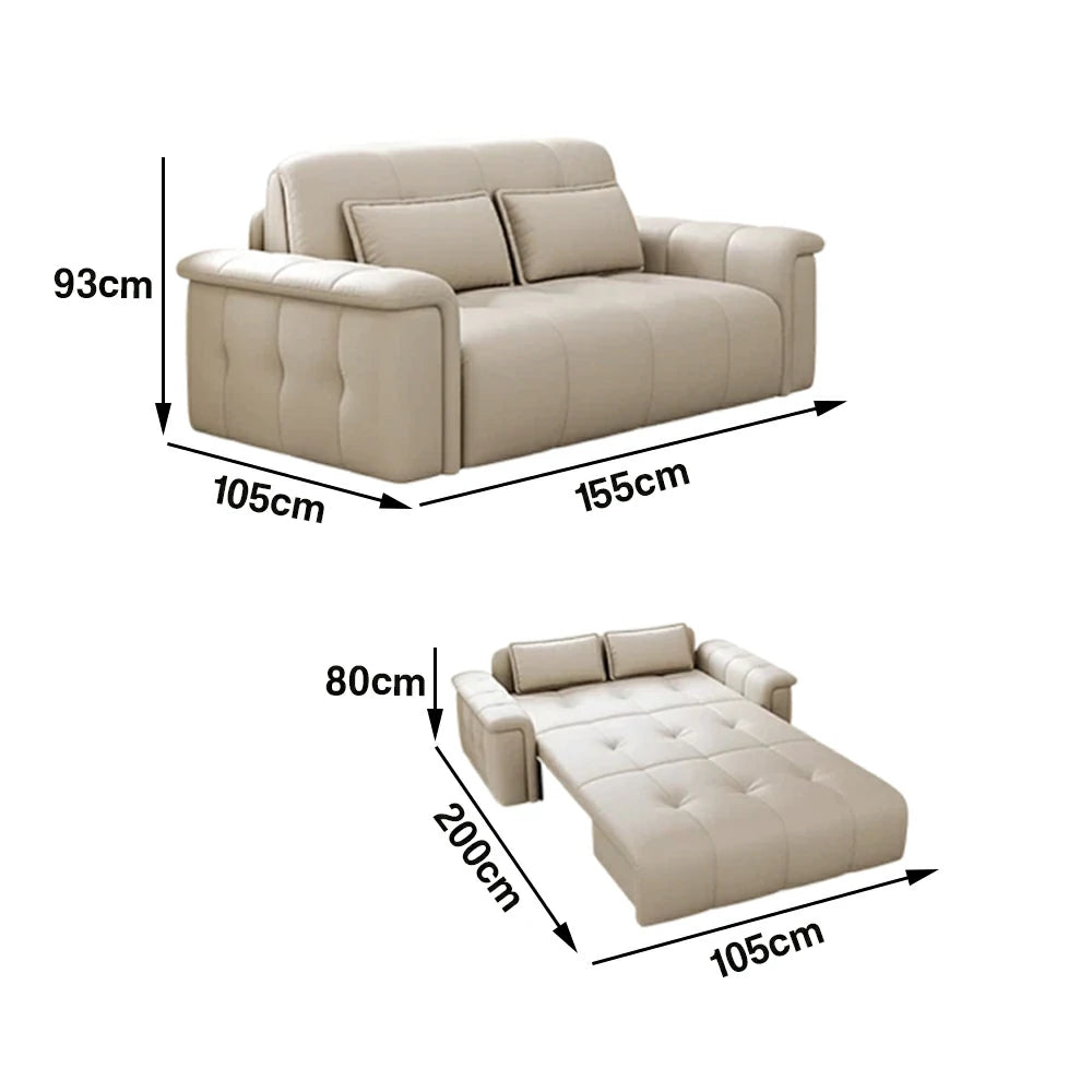 LUXORA 125/155cm Sofa Bed, Soft Cat-Scratch Leather, Double Rebound Cushion, High-Strength Steel Frame, Easy Sofa-to-Bed Conversion