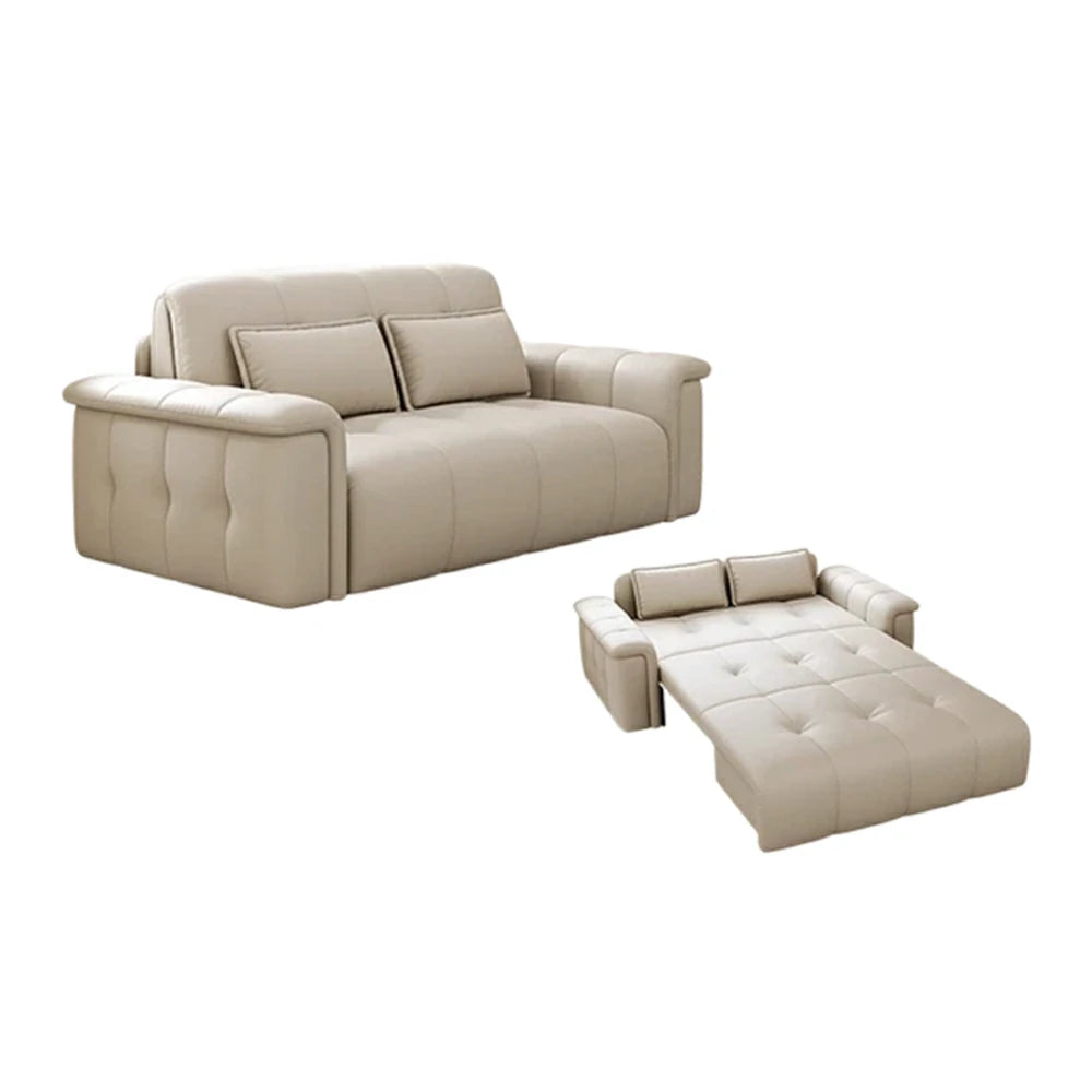 LUXORA 125/155cm Sofa Bed, Soft Cat-Scratch Leather, Double Rebound Cushion, High-Strength Steel Frame, Easy Sofa-to-Bed Conversion