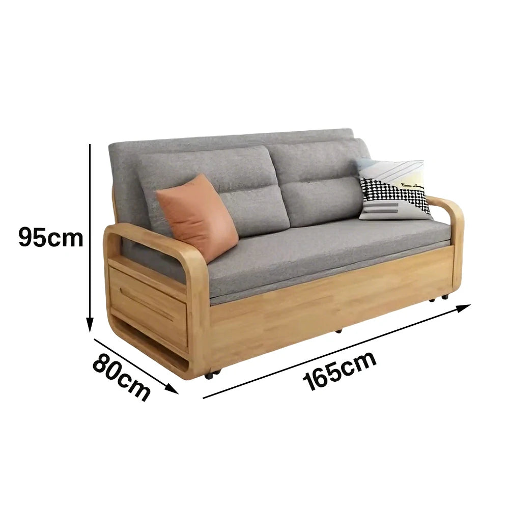 LUXORA 135/165cm Sofa Bed, Dual-Function Pull-Out Design, Cotton-Linen Upholstery, Solid Wood & Metal Frame, Quiet Rollers - Grey