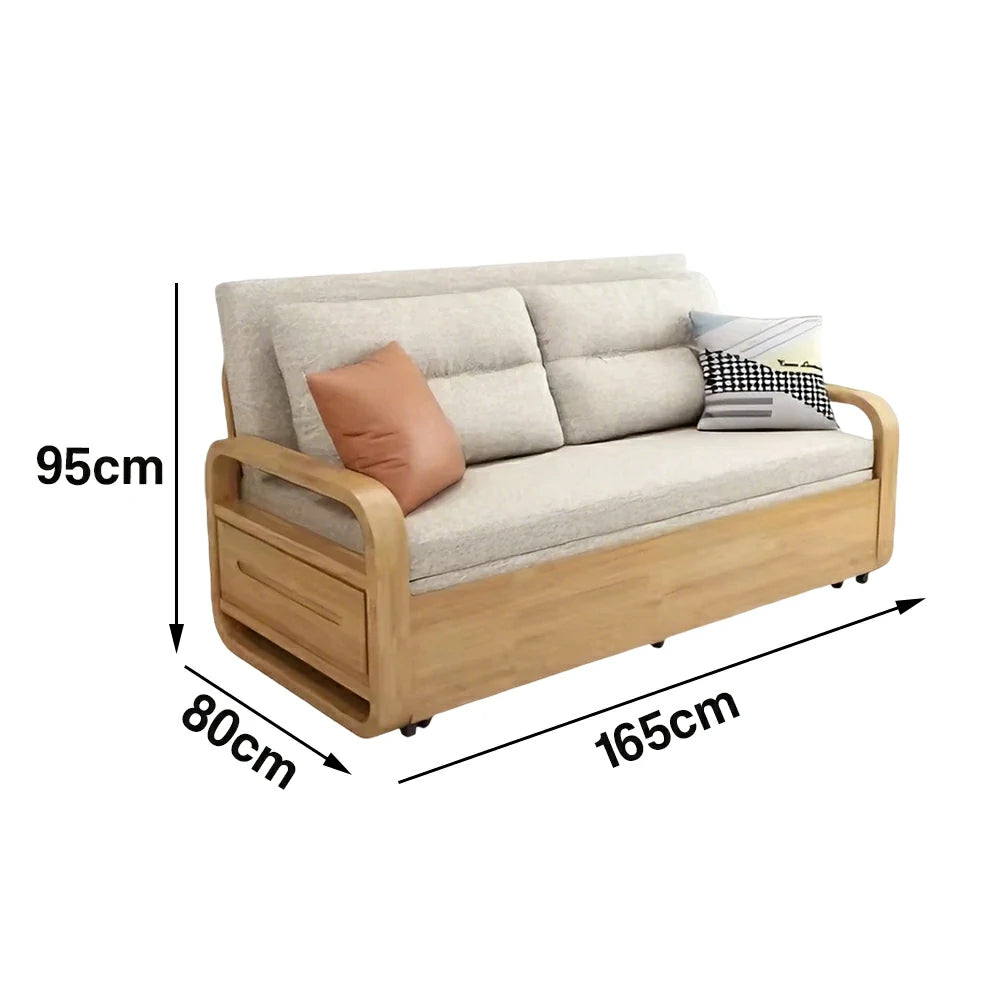 LUXORA 135/165cm Sofa Bed, Dual-Function Pull-Out Design, Cotton-Linen Upholstery, Solid Wood & Metal Frame, Quiet Rollers - Beige