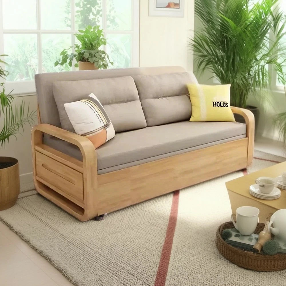 LUXORA 135/165cm Sofa Bed, Dual-Function Pull-Out Design, Cotton-Linen Upholstery, Solid Wood & Metal Frame, Quiet Rollers - Coffee