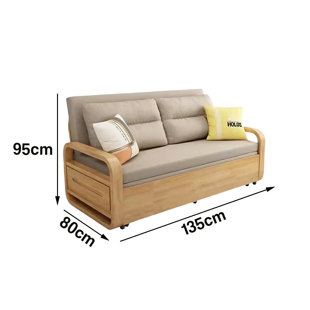 LUXORA 135/165cm Sofa Bed, Dual-Function Pull-Out Design, Cotton-Linen Upholstery, Solid Wood & Metal Frame, Quiet Rollers - Coffee