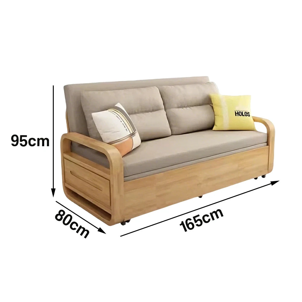 LUXORA 135/165cm Sofa Bed, Dual-Function Pull-Out Design, Cotton-Linen Upholstery, Solid Wood & Metal Frame, Quiet Rollers - Coffee