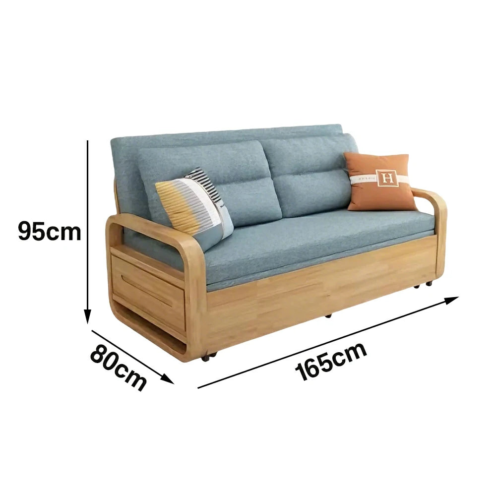 LUXORA 135/165cm Sofa Bed, Dual-Function Pull-Out Design, Cotton-Linen Upholstery, Solid Wood & Metal Frame, Quiet Rollers - Blue