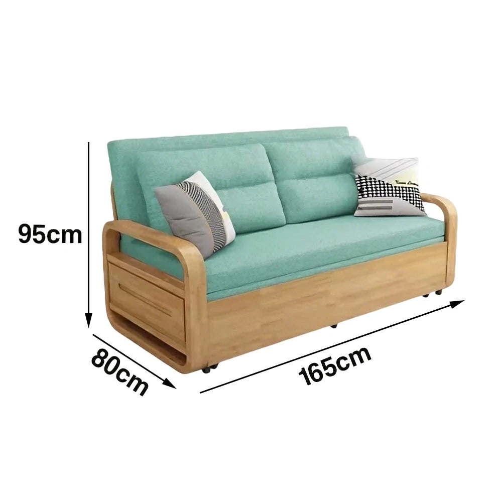 LUXORA 135/165cm Sofa Bed, Dual-Function Pull-Out Design, Cotton-Linen Upholstery, Solid Wood & Metal Frame, Quiet Rollers - Green