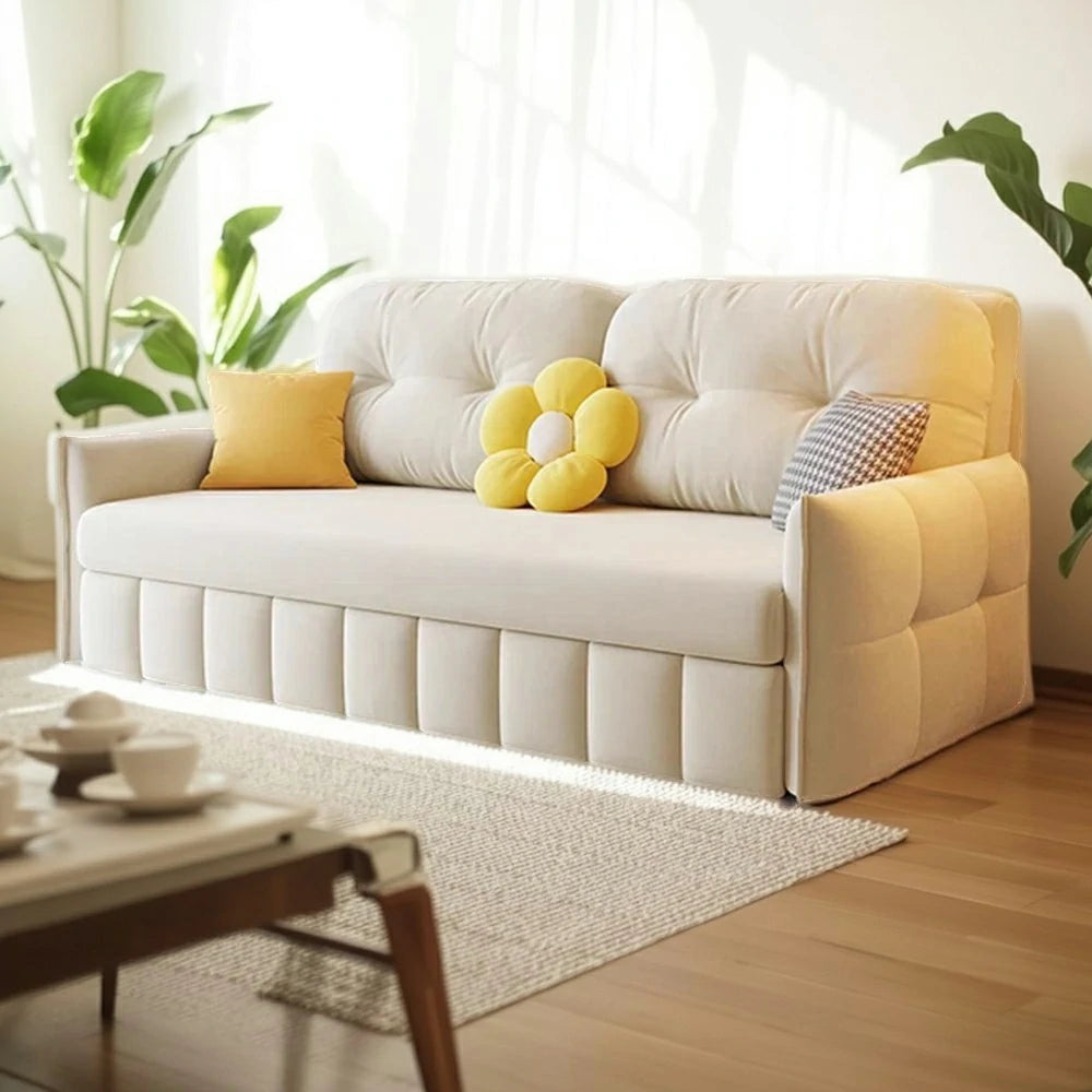 LUXORA 145/175cm Sofa Bed, Dual-Function Sofa to Bed Design, Soft Velvet Upholstery, Carbon Steel Frame, Removable Cover with Rollers - Beige