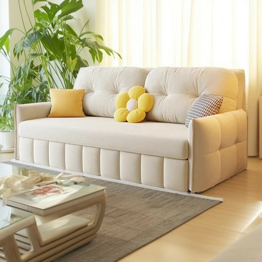 LUXORA 145/175cm Sofa Bed, Dual-Function Sofa to Bed Design, Soft Velvet Upholstery, Carbon Steel Frame, Removable Cover with Rollers - Beige