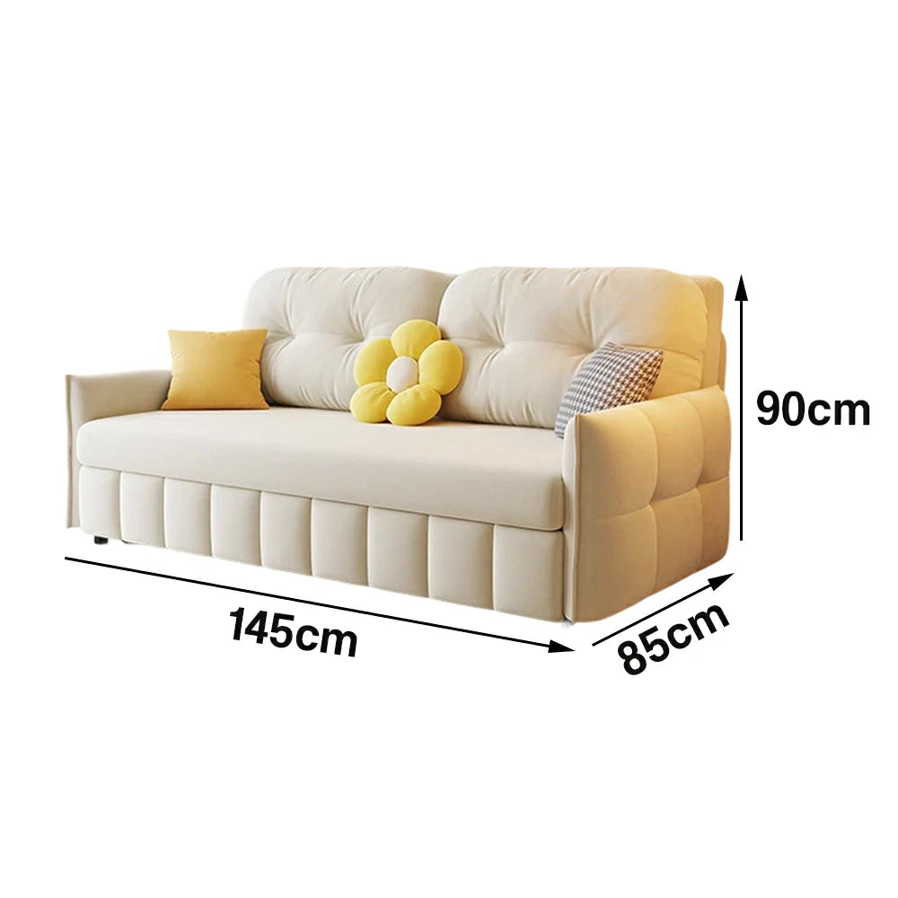 LUXORA 145/175cm Sofa Bed, Dual-Function Sofa to Bed Design, Soft Velvet Upholstery, Carbon Steel Frame, Removable Cover with Rollers - Beige
