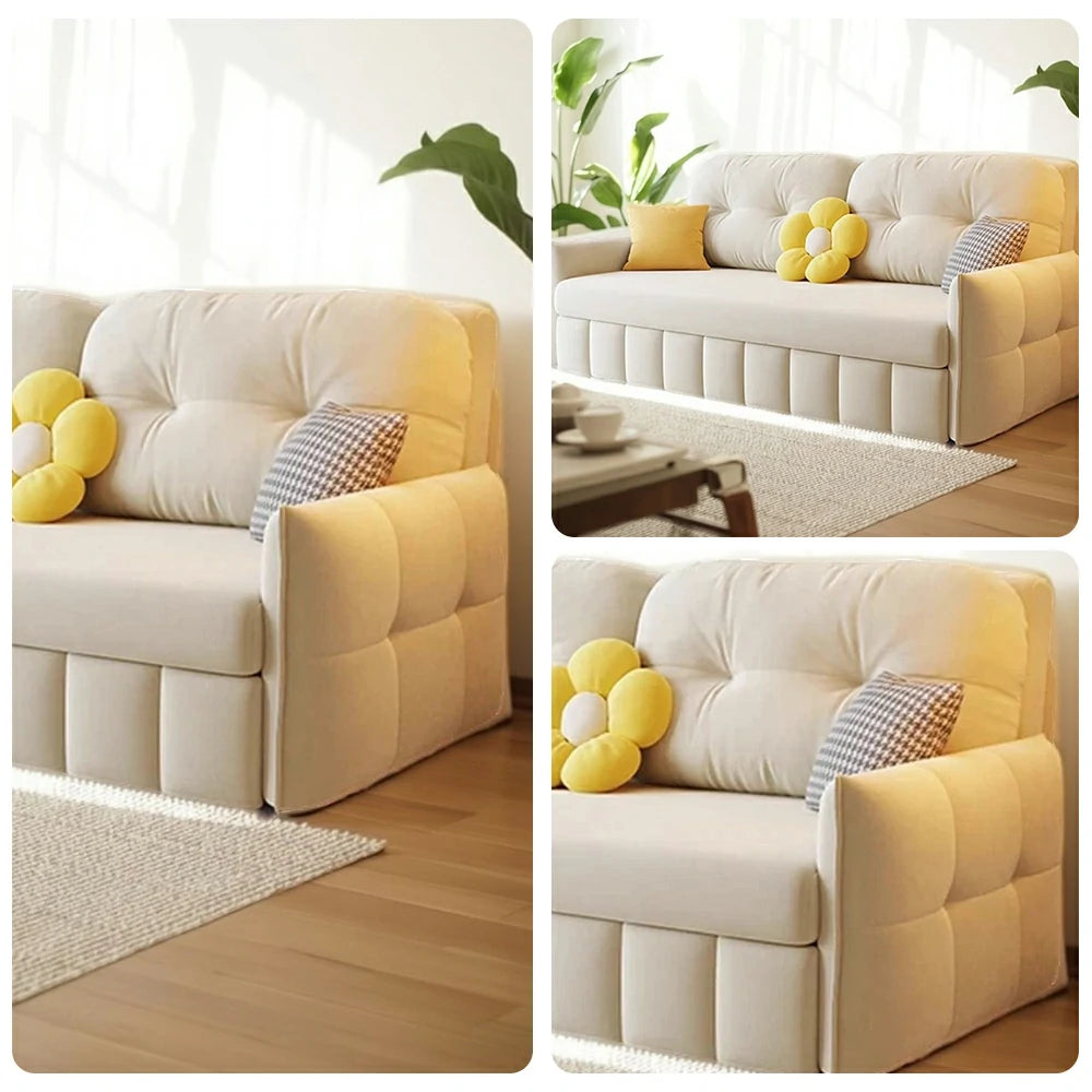 LUXORA 145/175cm Sofa Bed, Dual-Function Sofa to Bed Design, Soft Velvet Upholstery, Carbon Steel Frame, Removable Cover with Rollers - Beige