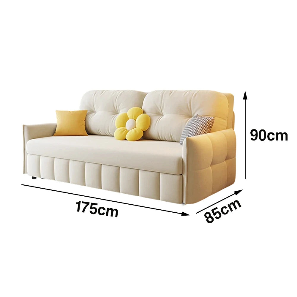 LUXORA 145/175cm Sofa Bed, Dual-Function Sofa to Bed Design, Soft Velvet Upholstery, Carbon Steel Frame, Removable Cover with Rollers - Beige