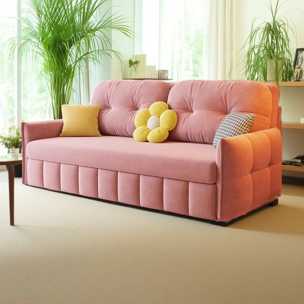LUXORA 145/175cm Sofa Bed, Dual-Function Sofa to Bed Design, Soft Velvet Upholstery, Carbon Steel Frame, Removable Cover with Rollers - Pink