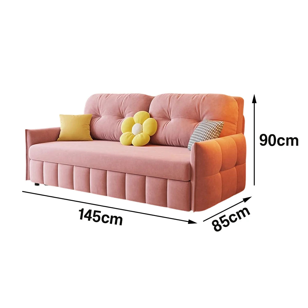 LUXORA 145/175cm Sofa Bed, Dual-Function Sofa to Bed Design, Soft Velvet Upholstery, Carbon Steel Frame, Removable Cover with Rollers - Pink