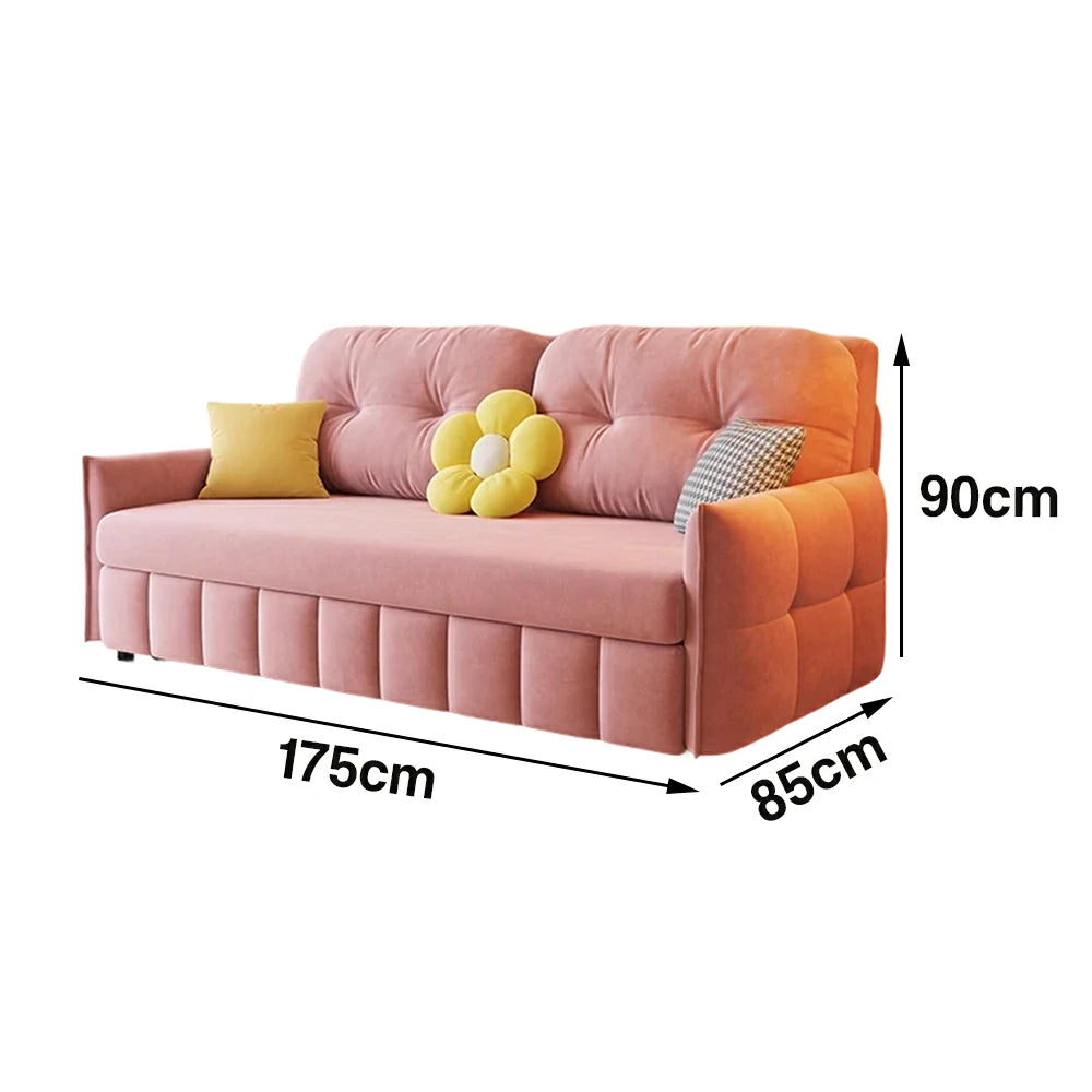LUXORA 145/175cm Sofa Bed, Dual-Function Sofa to Bed Design, Soft Velvet Upholstery, Carbon Steel Frame, Removable Cover with Rollers - Pink