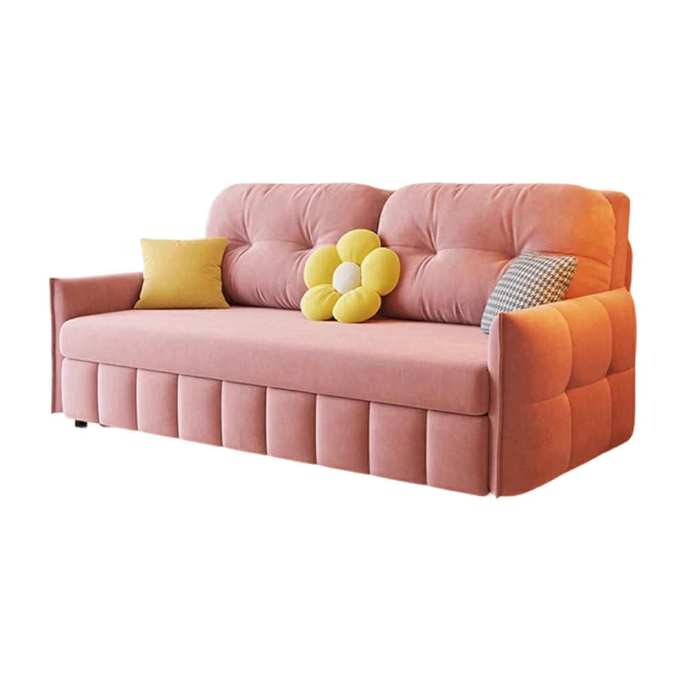 LUXORA 145/175cm Sofa Bed, Dual-Function Sofa to Bed Design, Soft Velvet Upholstery, Carbon Steel Frame, Removable Cover with Rollers - Pink