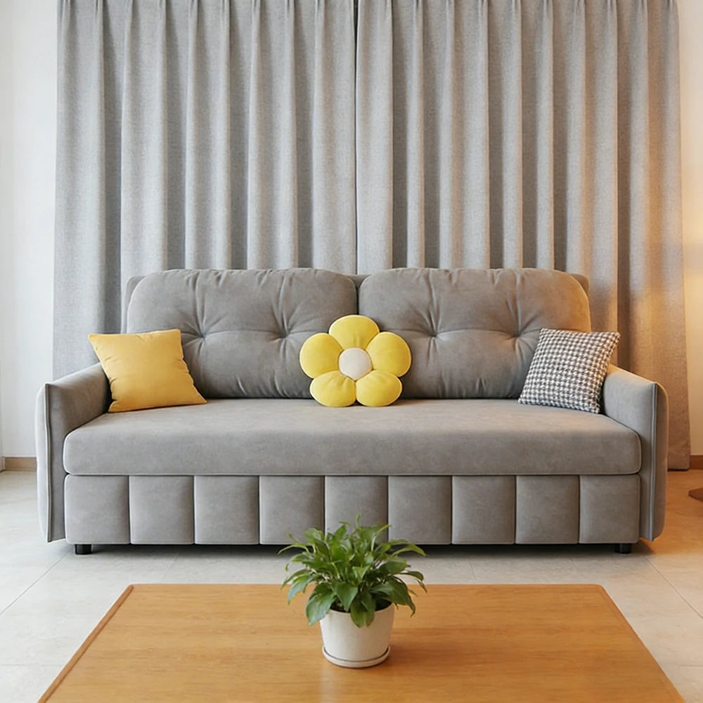 LUXORA 145/175cm Sofa Bed, Dual-Function Sofa to Bed Design, Soft Velvet Upholstery, Carbon Steel Frame, Removable Cover with Rollers - Grey