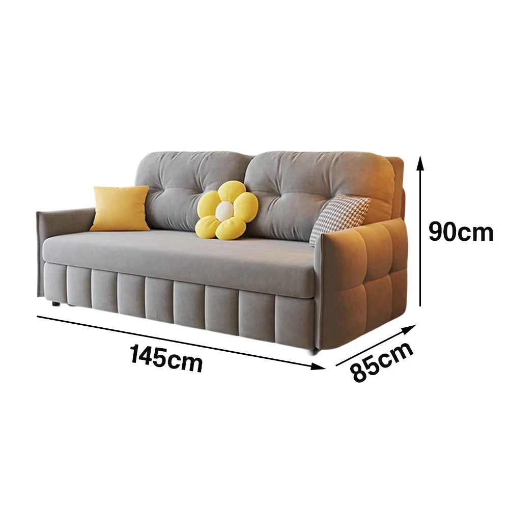 LUXORA 145/175cm Sofa Bed, Dual-Function Sofa to Bed Design, Soft Velvet Upholstery, Carbon Steel Frame, Removable Cover with Rollers - Grey