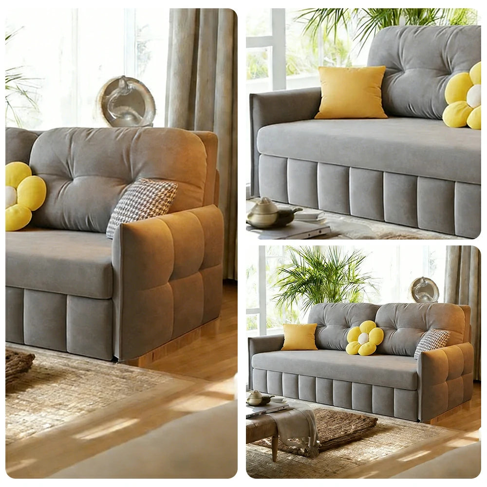 LUXORA 145/175cm Sofa Bed, Dual-Function Sofa to Bed Design, Soft Velvet Upholstery, Carbon Steel Frame, Removable Cover with Rollers - Grey