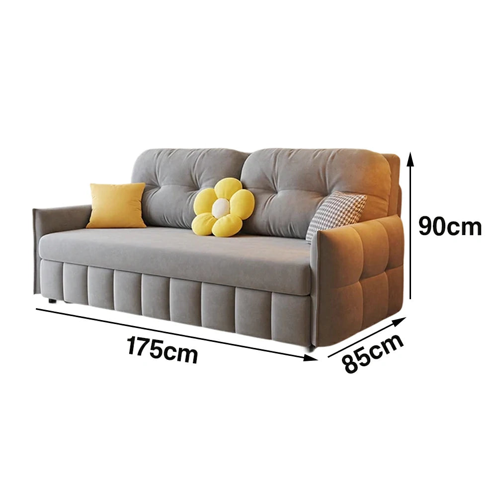 LUXORA 145/175cm Sofa Bed, Dual-Function Sofa to Bed Design, Soft Velvet Upholstery, Carbon Steel Frame, Removable Cover with Rollers - Grey