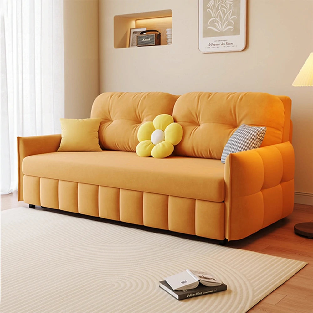 LUXORA 145/175cm Sofa Bed, Dual-Function Sofa to Bed Design, Soft Velvet Upholstery, Carbon Steel Frame, Removable Cover with Rollers - Orange