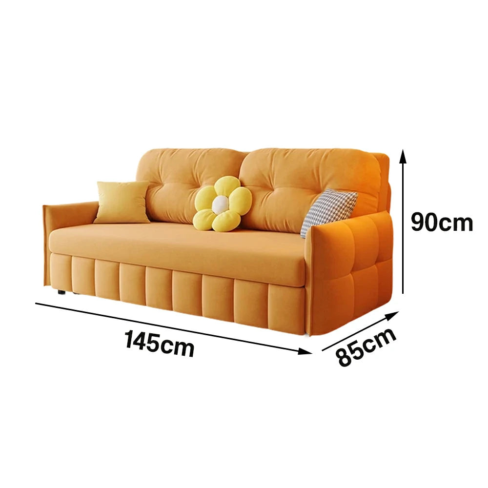 LUXORA 145/175cm Sofa Bed, Dual-Function Sofa to Bed Design, Soft Velvet Upholstery, Carbon Steel Frame, Removable Cover with Rollers - Orange