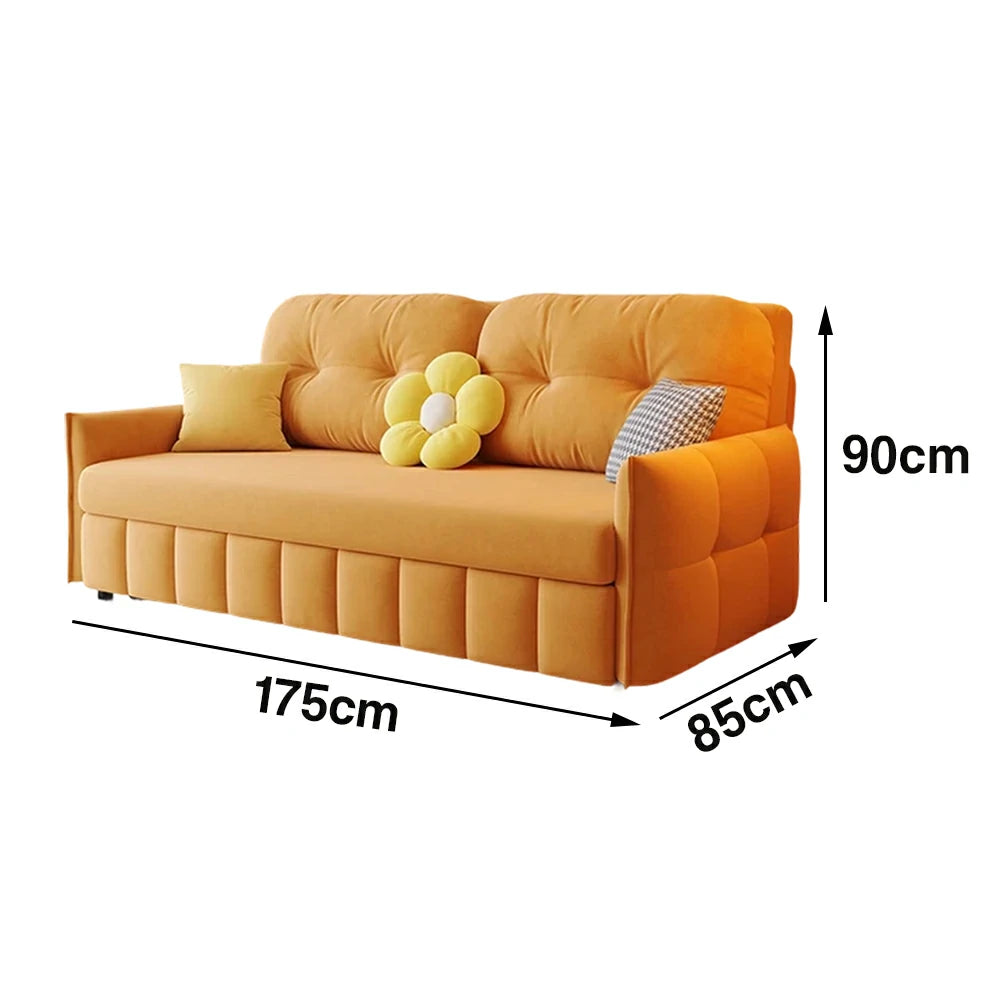 LUXORA 145/175cm Sofa Bed, Dual-Function Sofa to Bed Design, Soft Velvet Upholstery, Carbon Steel Frame, Removable Cover with Rollers - Orange