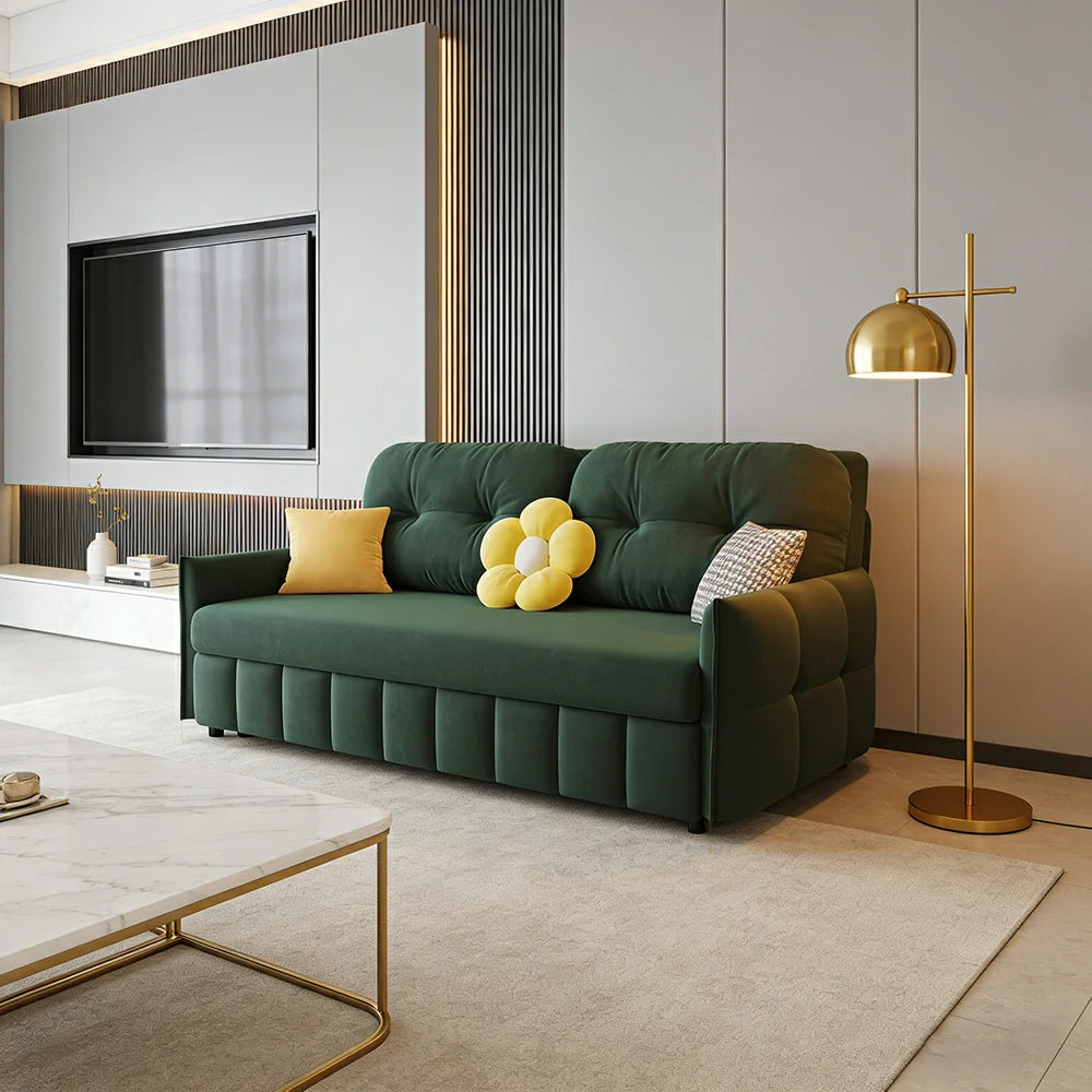 LUXORA 145/175cm Sofa Bed, Dual-Function Sofa to Bed Design, Soft Velvet Upholstery, Carbon Steel Frame, Removable Cover with Rollers - Green