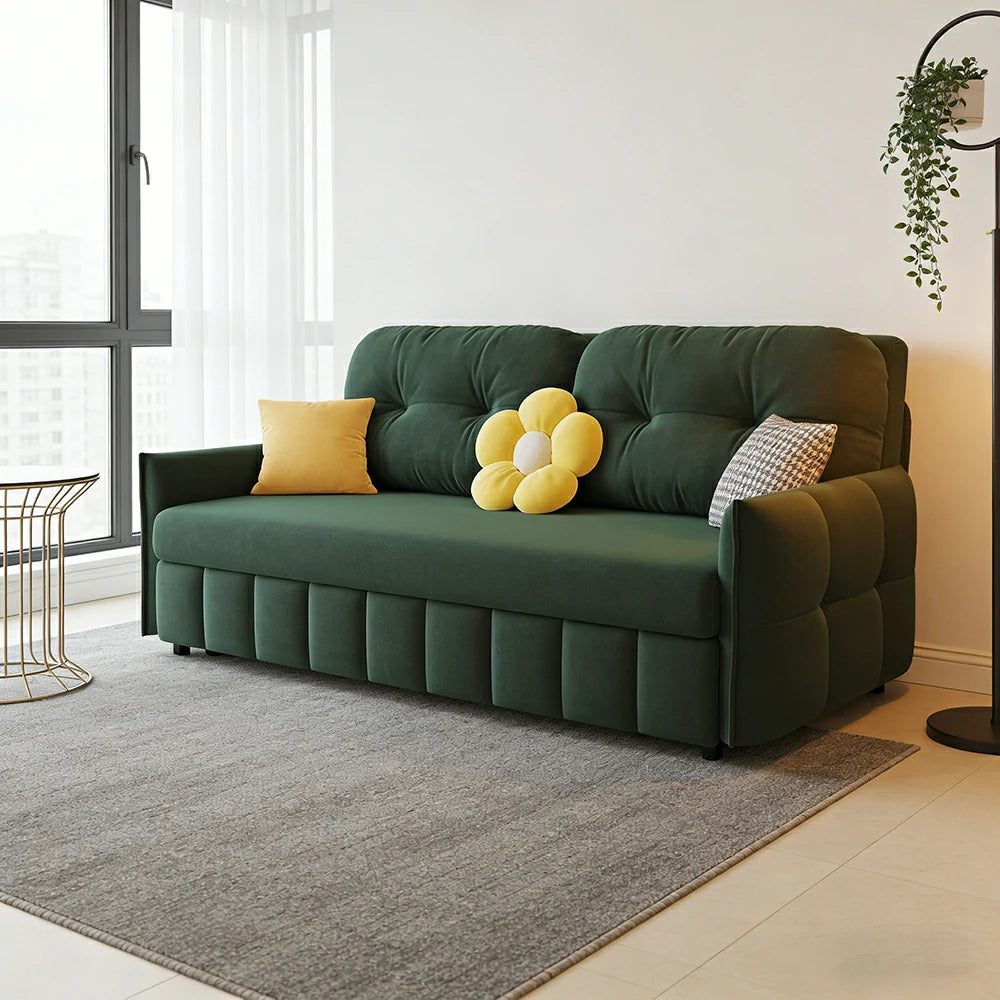 LUXORA 145/175cm Sofa Bed, Dual-Function Sofa to Bed Design, Soft Velvet Upholstery, Carbon Steel Frame, Removable Cover with Rollers - Green