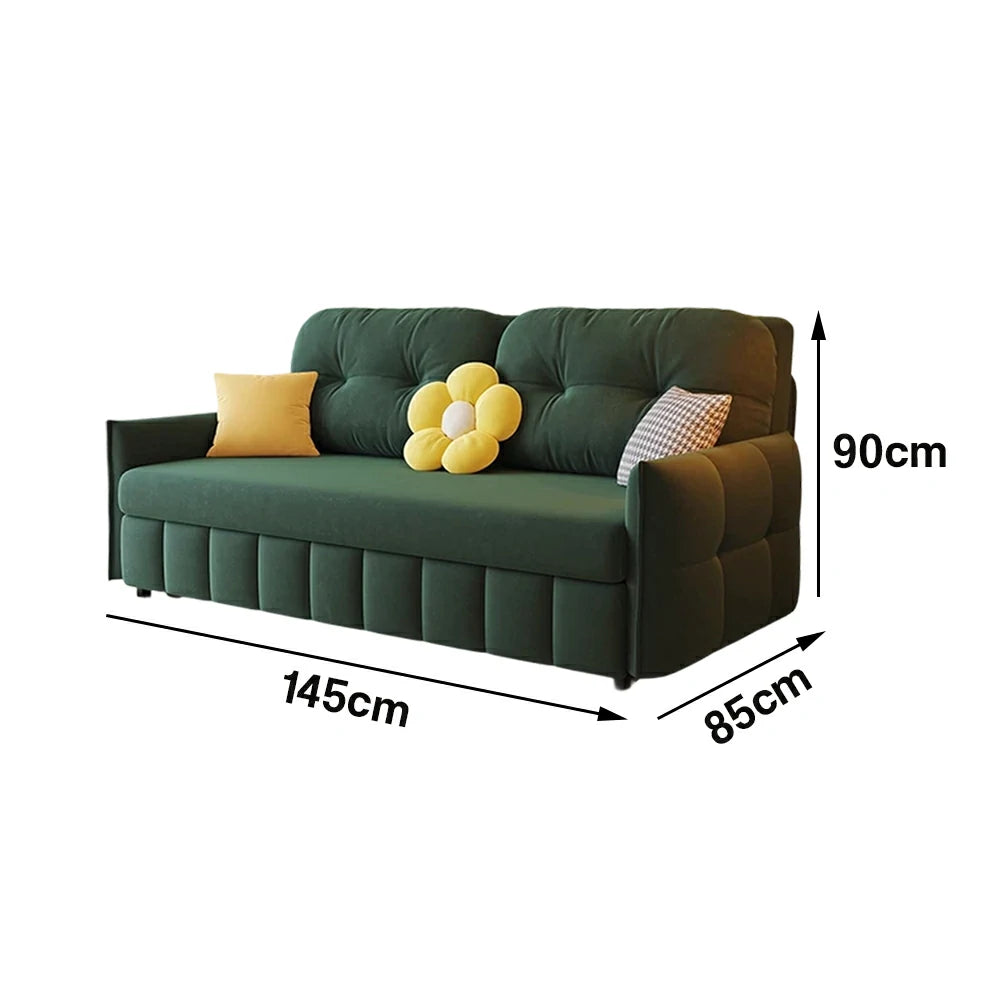 LUXORA 145/175cm Sofa Bed, Dual-Function Sofa to Bed Design, Soft Velvet Upholstery, Carbon Steel Frame, Removable Cover with Rollers - Green