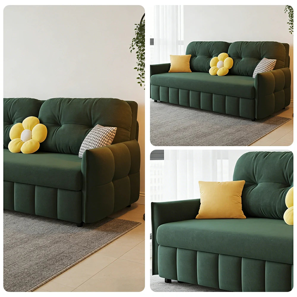 LUXORA 145/175cm Sofa Bed, Dual-Function Sofa to Bed Design, Soft Velvet Upholstery, Carbon Steel Frame, Removable Cover with Rollers - Green