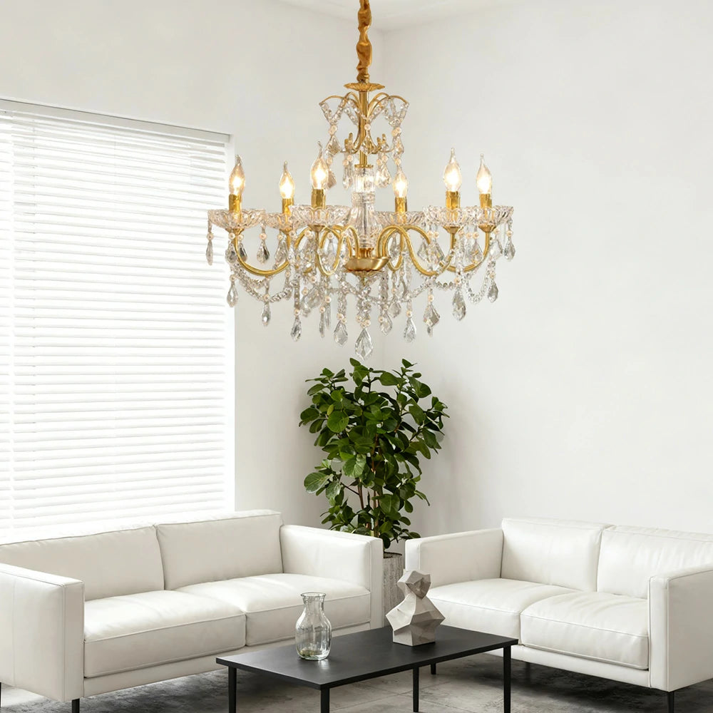 LUXORA Crystal Pendant Light 65/75/92cm High-Quality Iron Frame, Adjustable Height, Crystal Beads, Elegant Light Diffusion