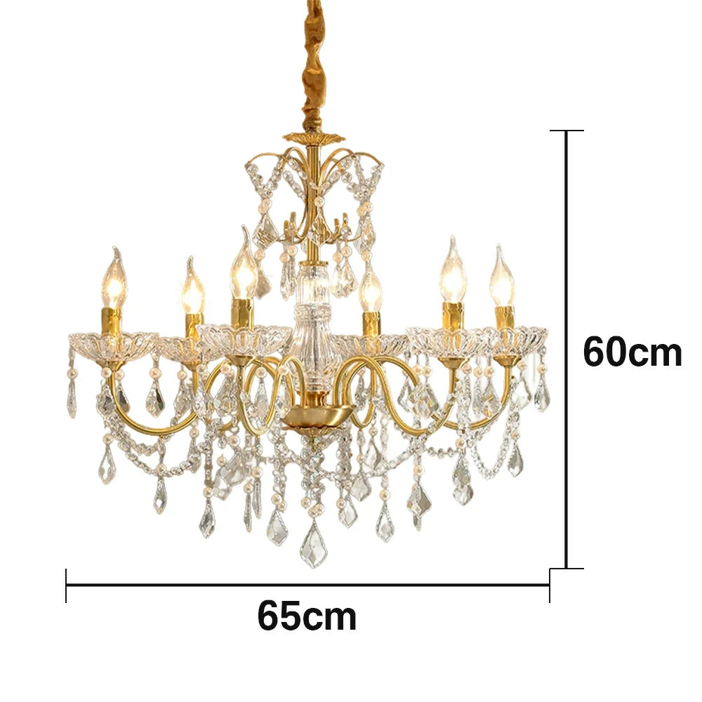 LUXORA Crystal Pendant Light 65/75/92cm High-Quality Iron Frame, Adjustable Height, Crystal Beads, Elegant Light Diffusion
