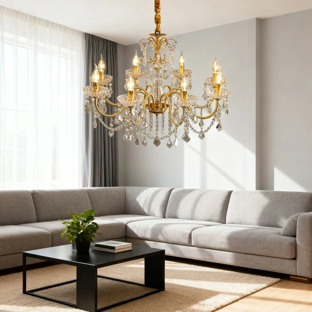 LUXORA Crystal Pendant Light 65/75/92cm High-Quality Iron Frame, Adjustable Height, Crystal Beads, Elegant Light Diffusion