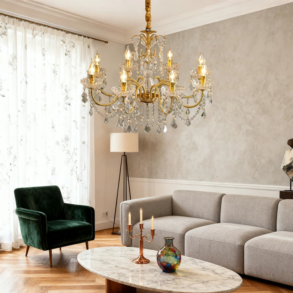 LUXORA Crystal Pendant Light 65/75/92cm High-Quality Iron Frame, Adjustable Height, Crystal Beads, Elegant Light Diffusion