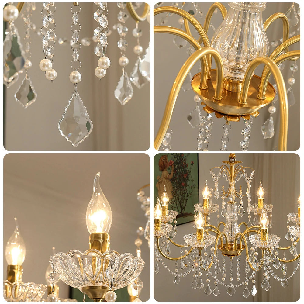 LUXORA Crystal Pendant Light 65/75/92cm High-Quality Iron Frame, Adjustable Height, Crystal Beads, Elegant Light Diffusion