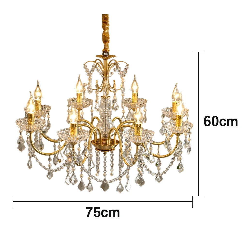 LUXORA Crystal Pendant Light 65/75/92cm High-Quality Iron Frame, Adjustable Height, Crystal Beads, Elegant Light Diffusion