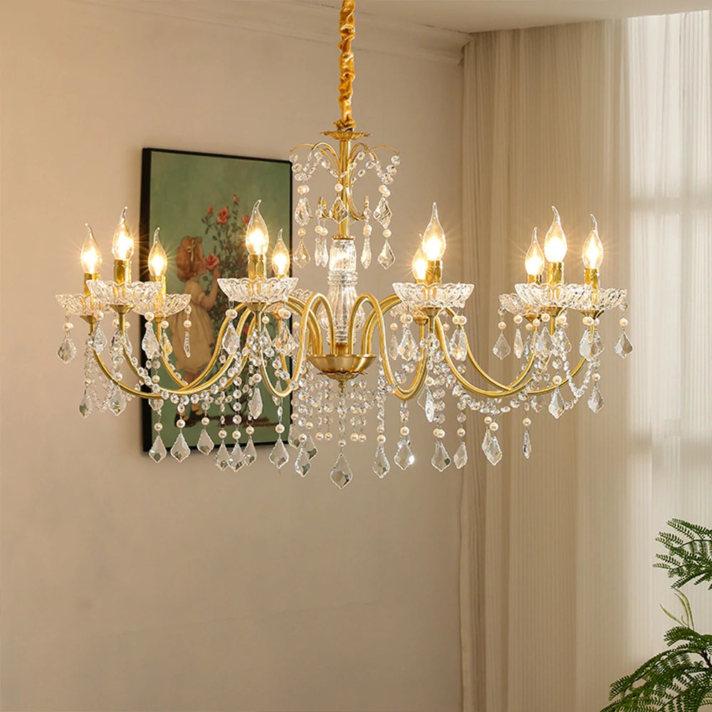 LUXORA Crystal Pendant Light 65/75/92cm High-Quality Iron Frame, Adjustable Height, Crystal Beads, Elegant Light Diffusion