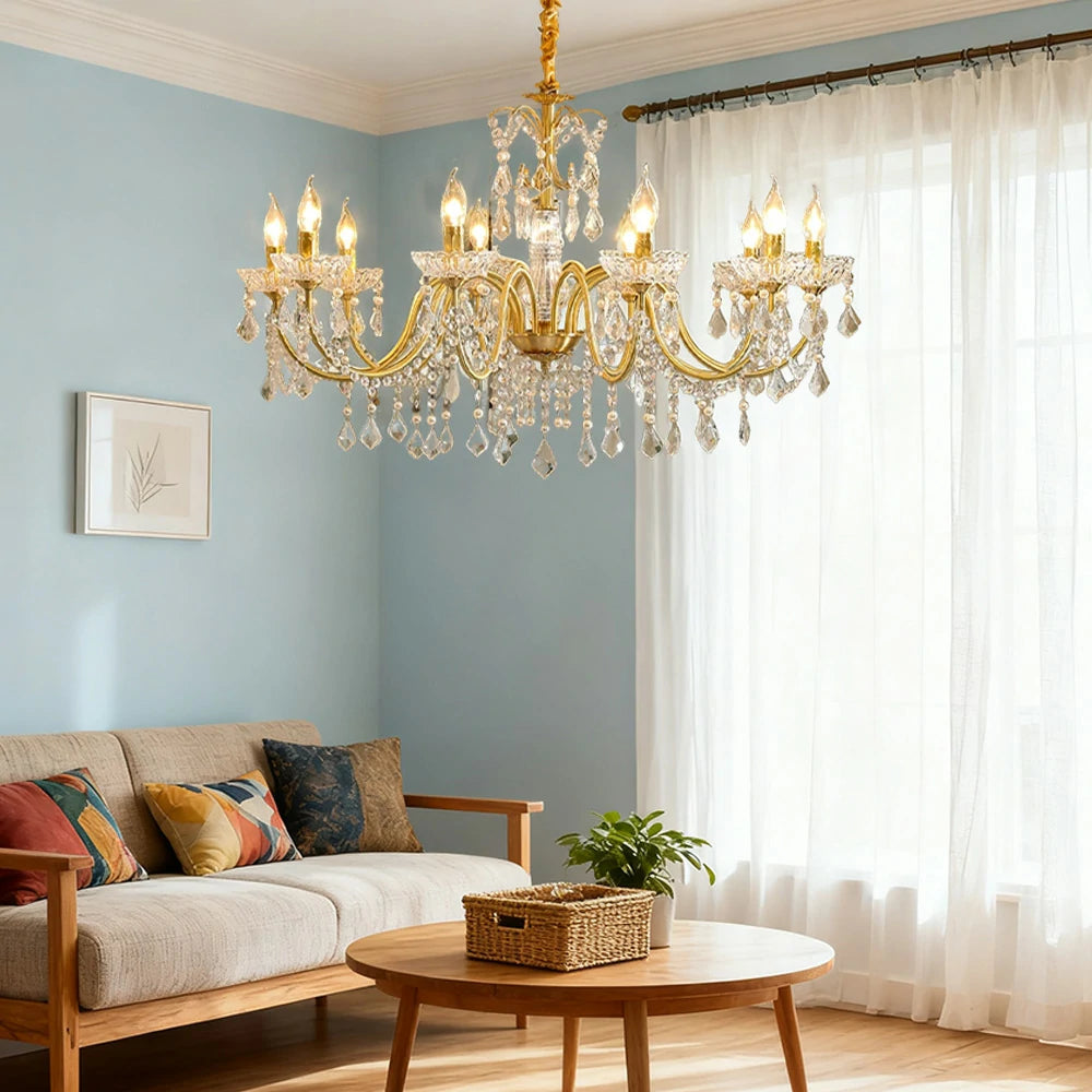 LUXORA Crystal Pendant Light 65/75/92cm High-Quality Iron Frame, Adjustable Height, Crystal Beads, Elegant Light Diffusion