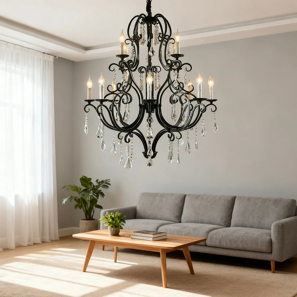 LUXORA Crystal Pendant Light 90/115/145cm - High-Quality Alloy Frame, Adjustable Height, Premium Crystal Pendants, Elegant Light Diffusion