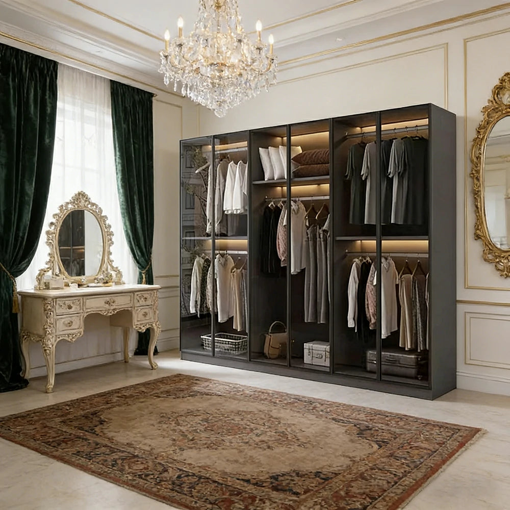 LUXORA 240cm Glass Display Cabinet - Organised Storage Solution with Tempered Glass & Aluminium Frame, Dust & Moisture-Resistant Base