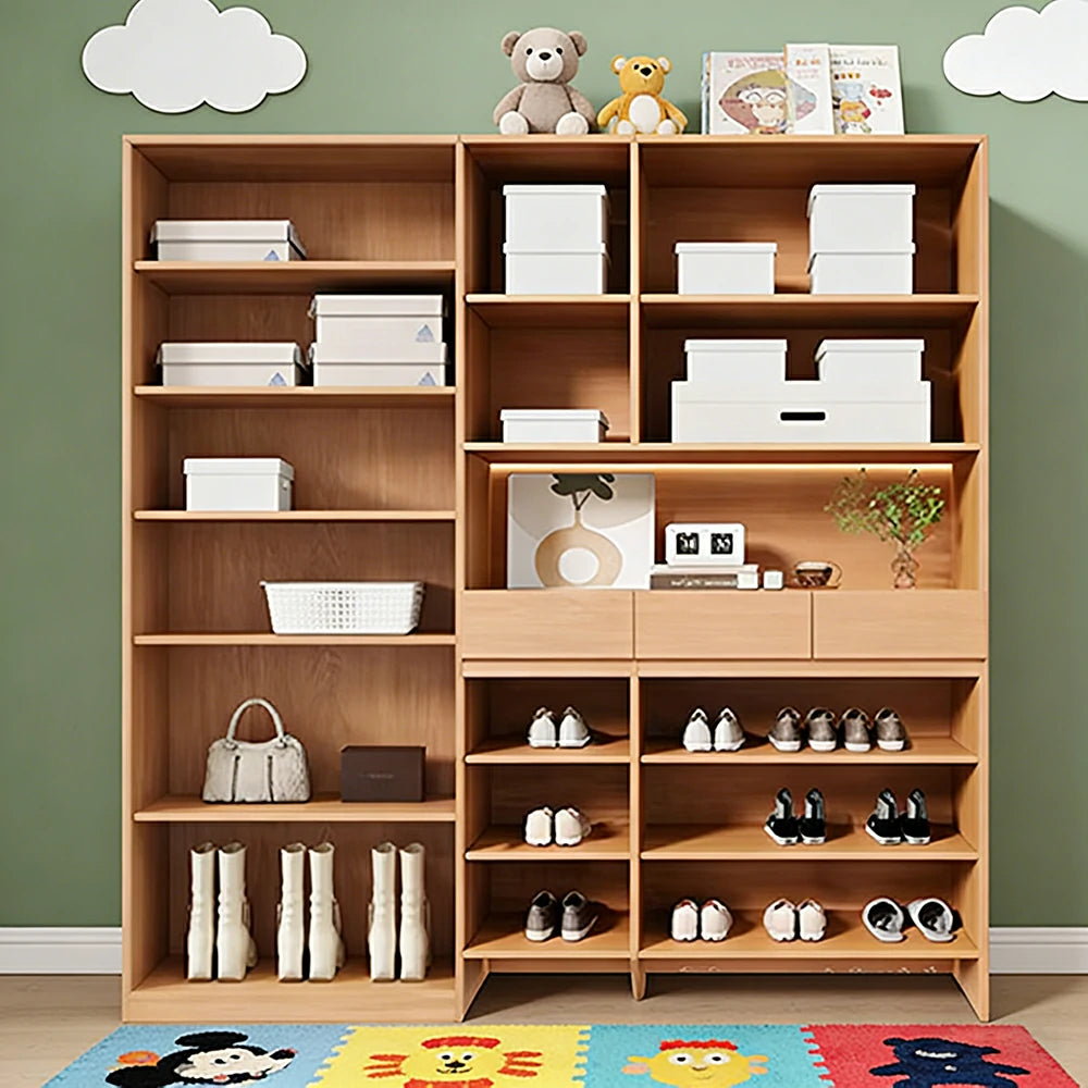 LUXORA 180/200cm Storage Cabinet - Multi-Shelf & Drawer Organiser with Eco Solid Wood Panels, Slim 35cm Depth & Flush Wall Design