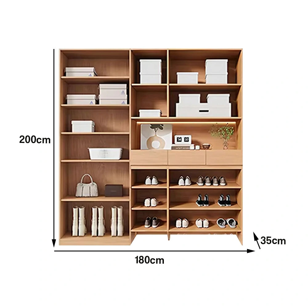 LUXORA 180/200cm Storage Cabinet - Multi-Shelf & Drawer Organiser with Eco Solid Wood Panels, Slim 35cm Depth & Flush Wall Design