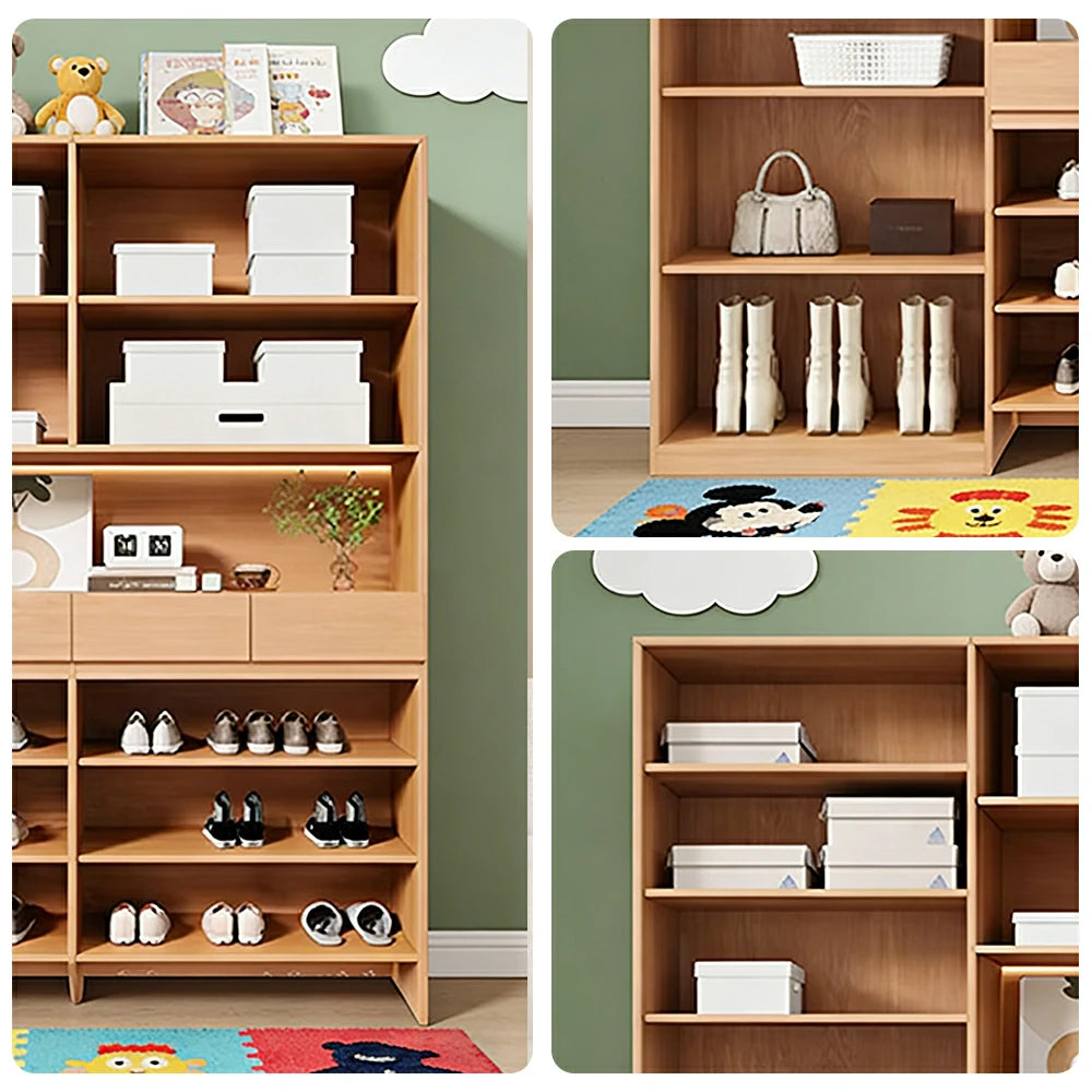 LUXORA 180/200cm Storage Cabinet - Multi-Shelf & Drawer Organiser with Eco Solid Wood Panels, Slim 35cm Depth & Flush Wall Design