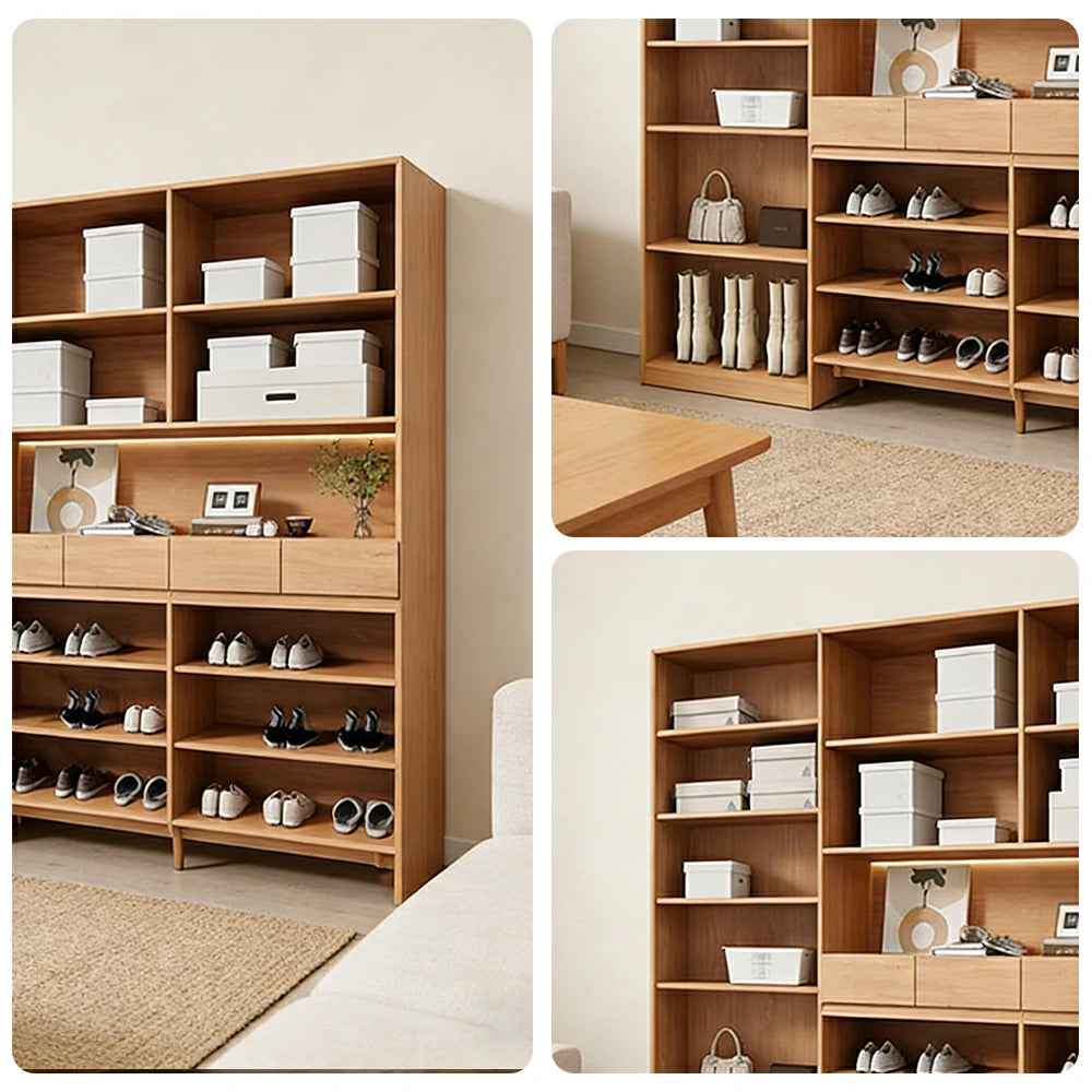 LUXORA 220/240cm Storage Cabinet - Multi-Shelf & Drawer Organiser with Eco Solid Wood Panels, Slim 35cm Depth & Flush Wall Design