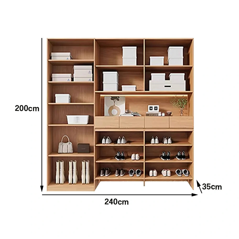 LUXORA 220/240cm Storage Cabinet - Multi-Shelf & Drawer Organiser with Eco Solid Wood Panels, Slim 35cm Depth & Flush Wall Design