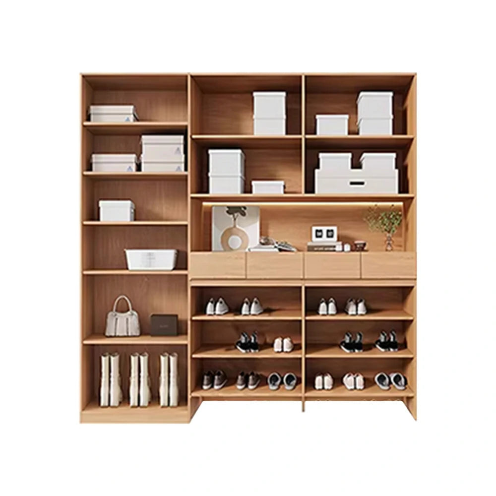 LUXORA 220/240cm Storage Cabinet - Multi-Shelf & Drawer Organiser with Eco Solid Wood Panels, Slim 35cm Depth & Flush Wall Design