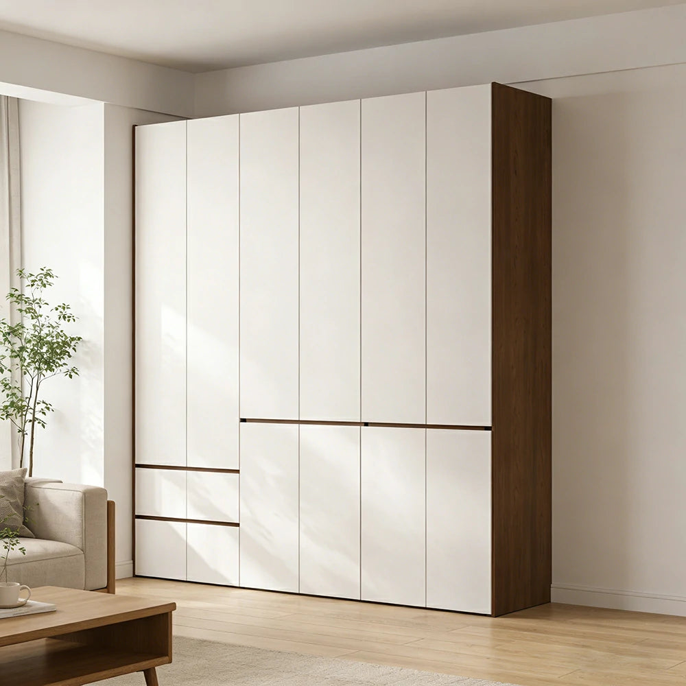 LUXORA 220/240cm Solid Wood Wardrobe Cabinet - Full Height Storage with Hanging Space & Drawers, Durable Thick Wood Design
